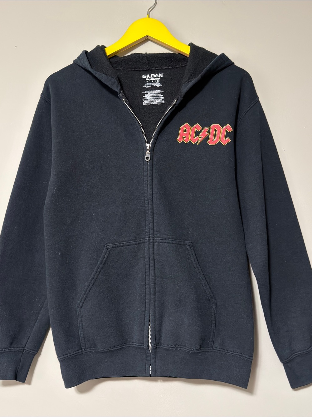 Y2K AC/DC black zip up hoodie size small faded